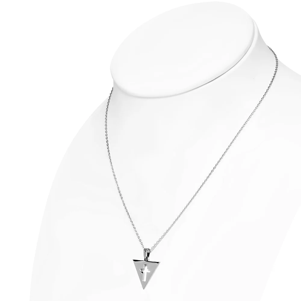 Set Joyería Acero Dije Cadena Aretes Cruz en Triángulo