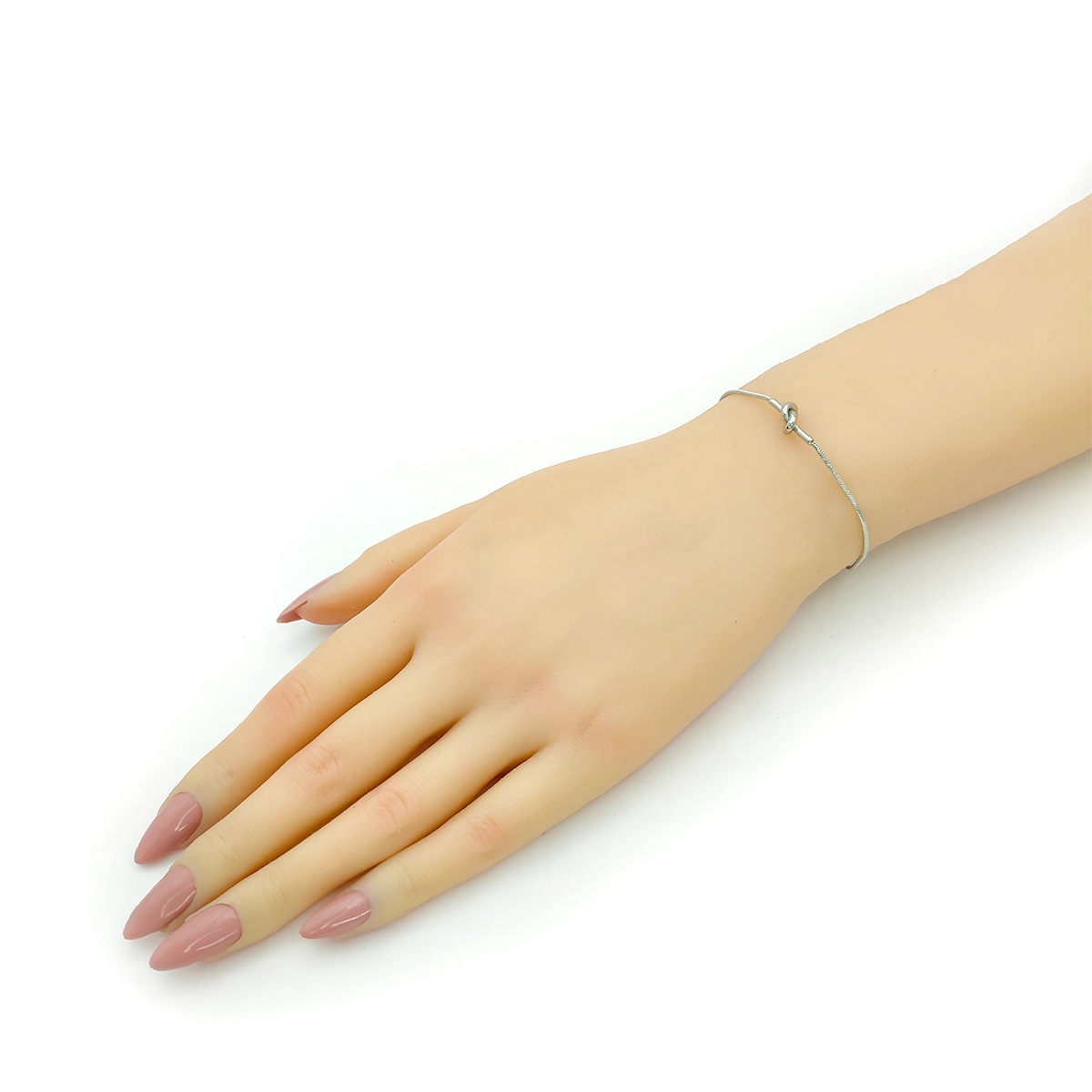 Pulsera Acero Plateado Cola de Rata Delgada con Nudo