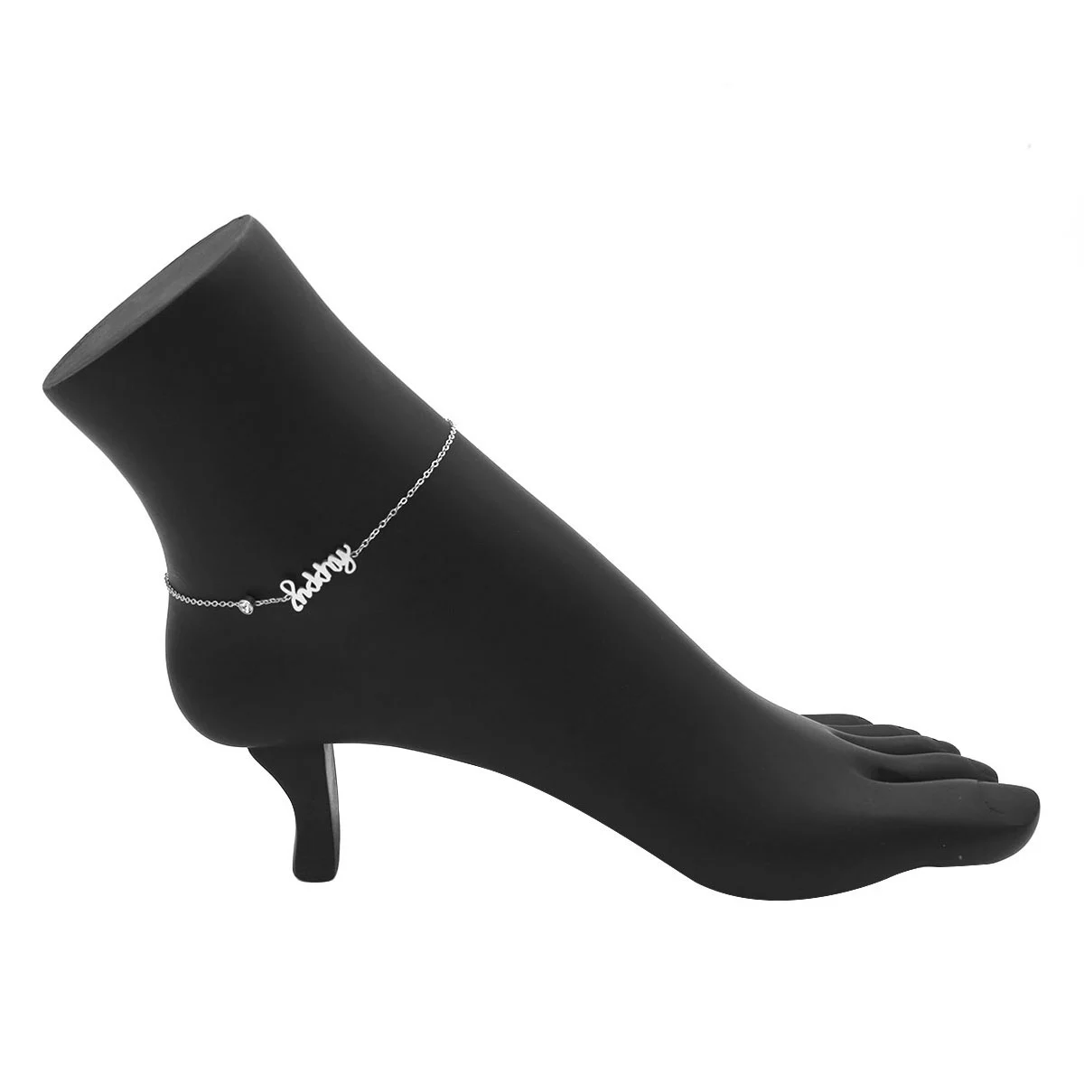 Tobillera Acero Plateado Letra Happy Cursiva Zirconia
