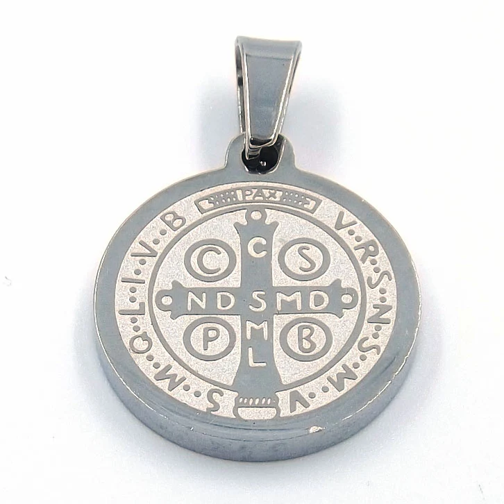 Dije de Acero Medalla Plateada San Benito 18mm