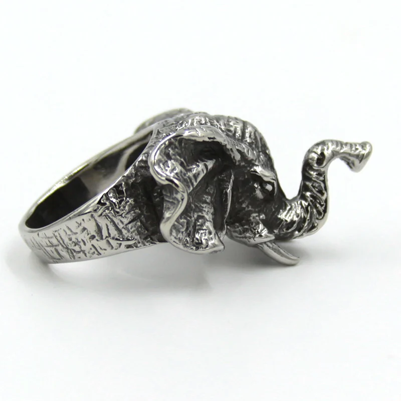 Anillo Acero Inoxidable Plateado Elefante Africano