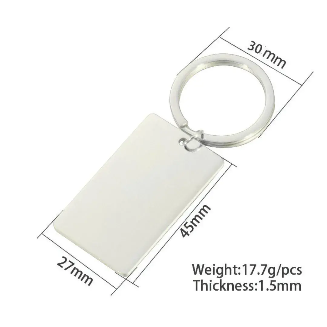 Llavero Acero Plateado Placa Lisa Rectangular 45 mm