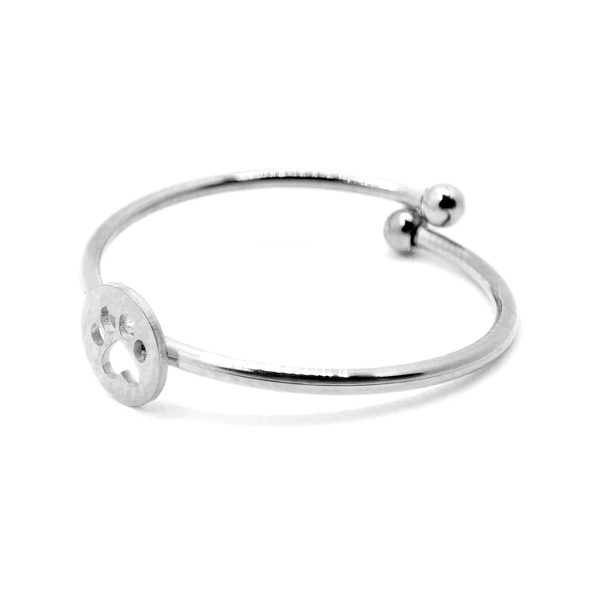 Anillo Acero Plateado Delgado Huella Perro Gato Ajustable