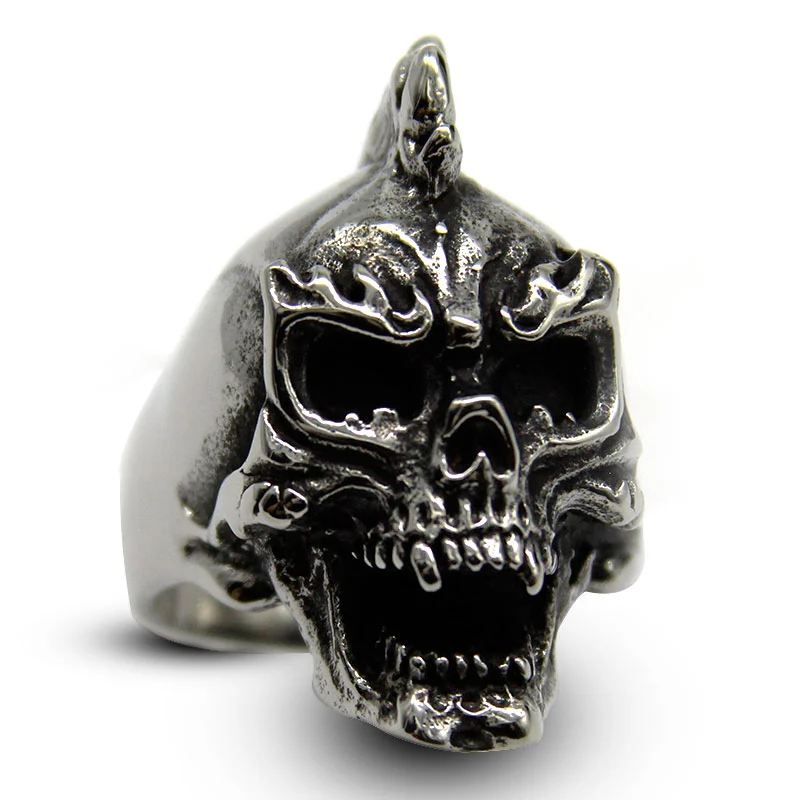 Anillo Hombre Acero Plateado Calavera Vampiro Cresta Punk