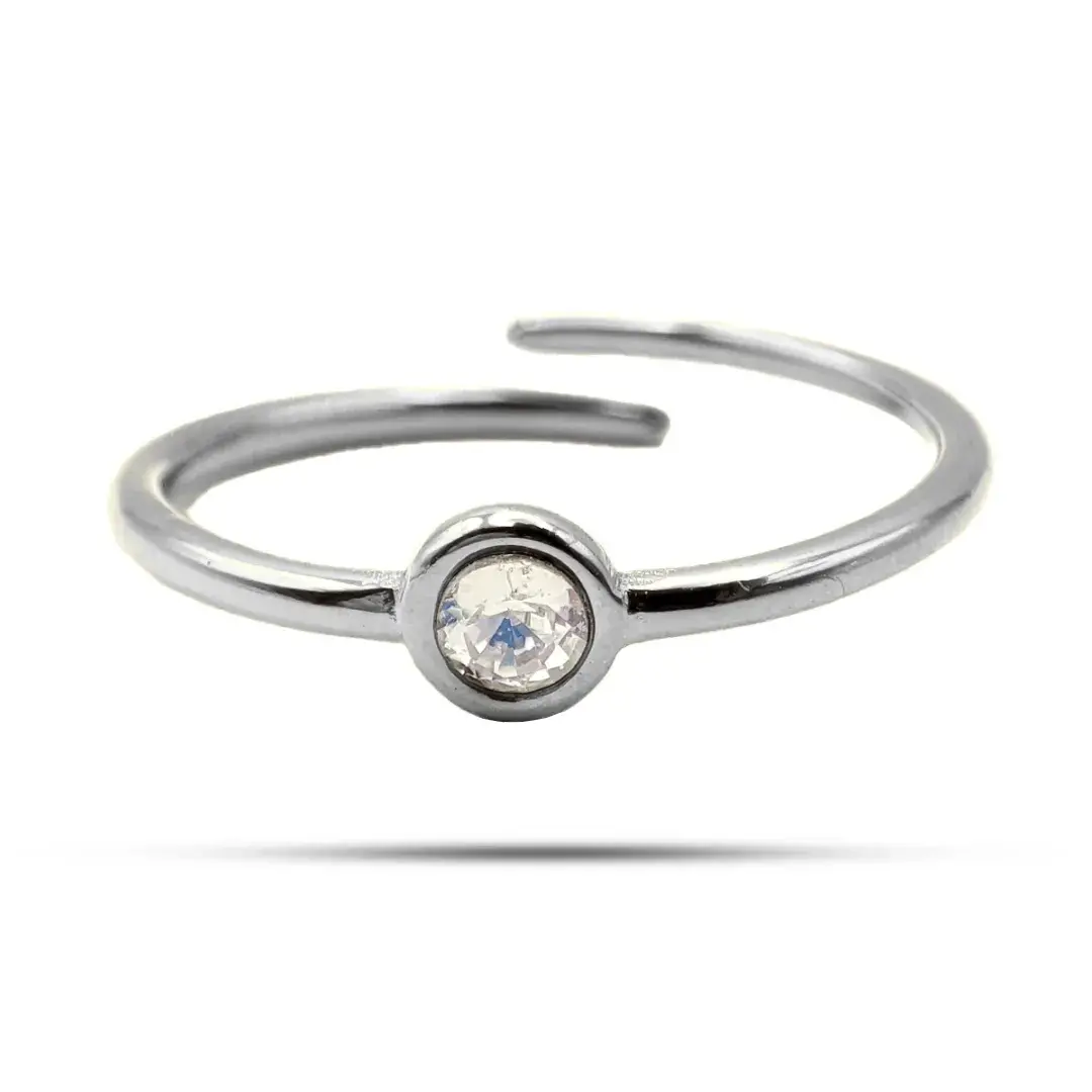Anillo Acero Delgado Sencillo Cristal Redondo Tornasol