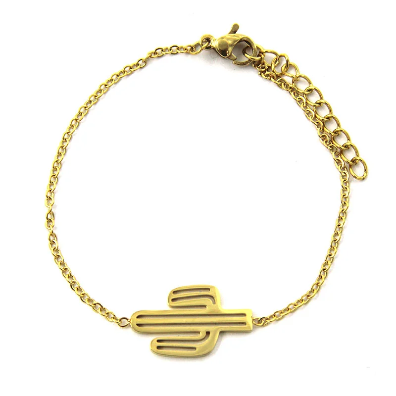 Pulsera Acero Dorado Sahuaro Cactus Desierto