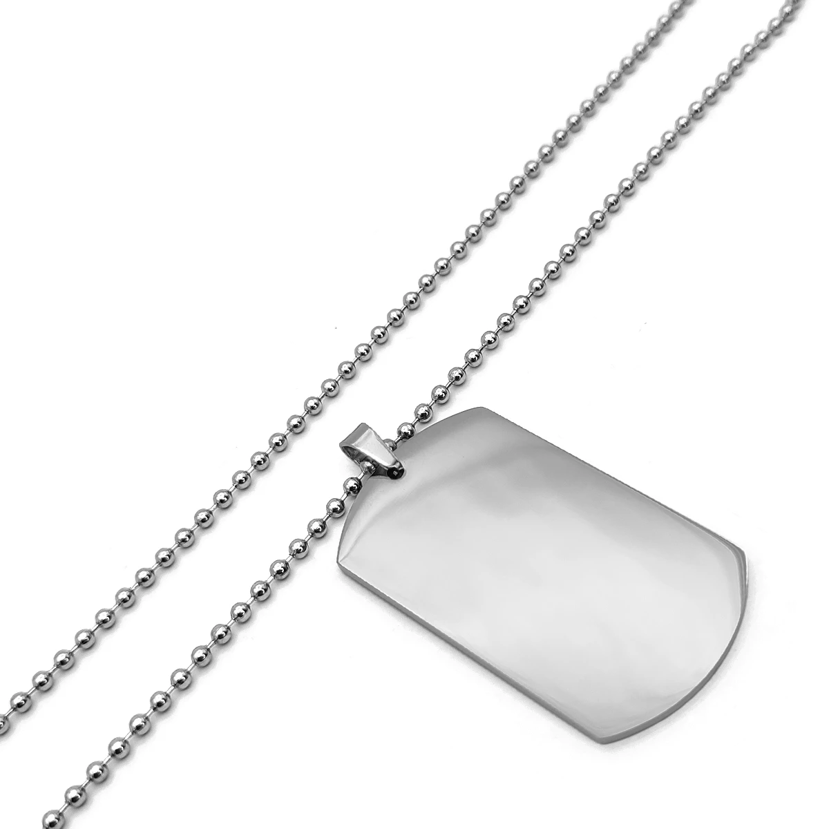 Collar Acero Plateado Tipo Militar Placa Grande Lisa