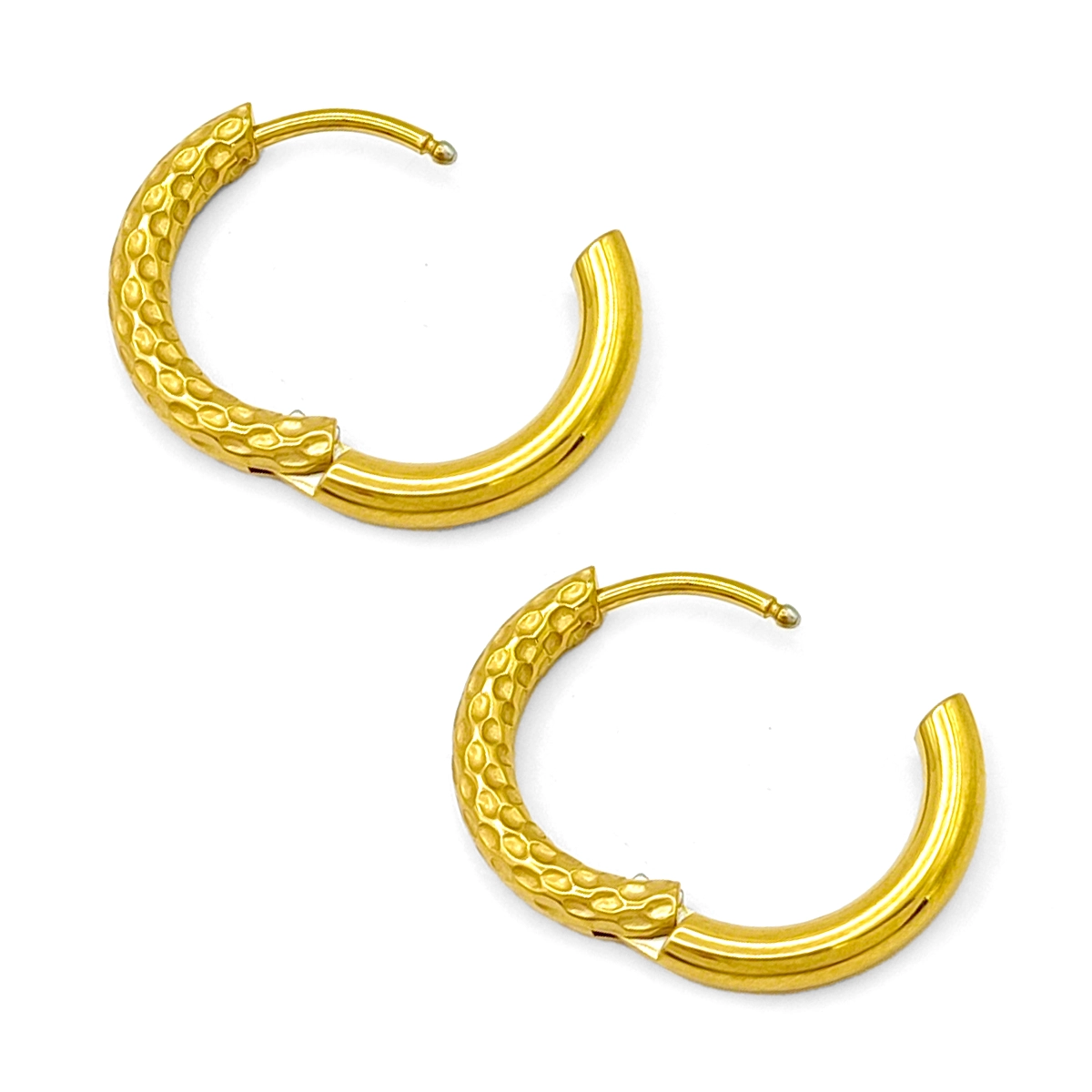 Aretes Acero Dorado Arracadas Huggies Mitad Martillada