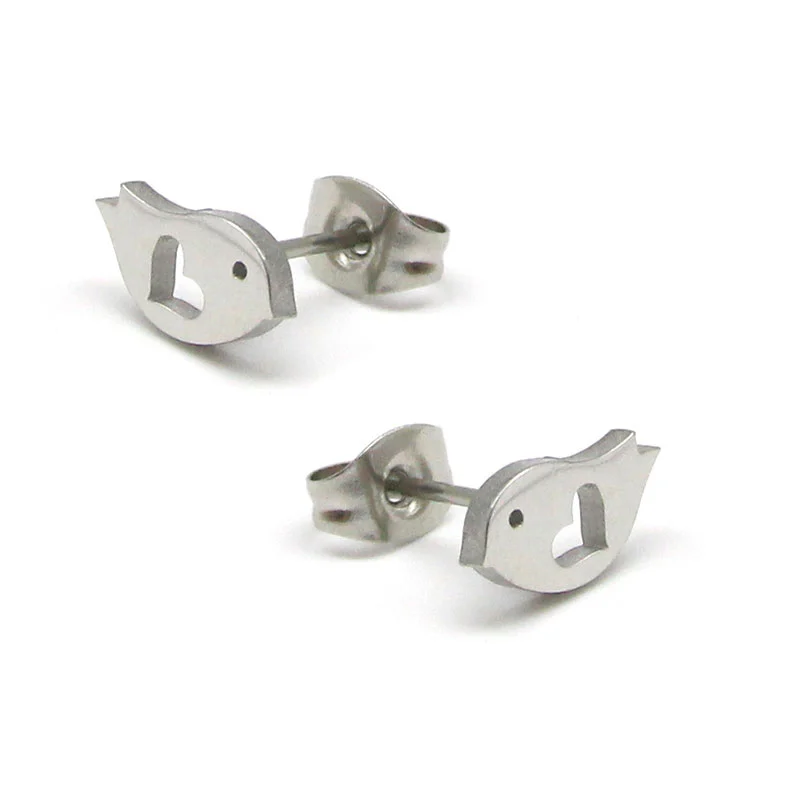 Set de Joyeria Acero Inox Plateado Pajarito Corazón Bird