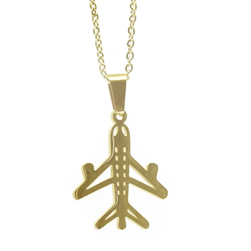 Collar Acero Dorado Dije Avión Viaje Vuelo
