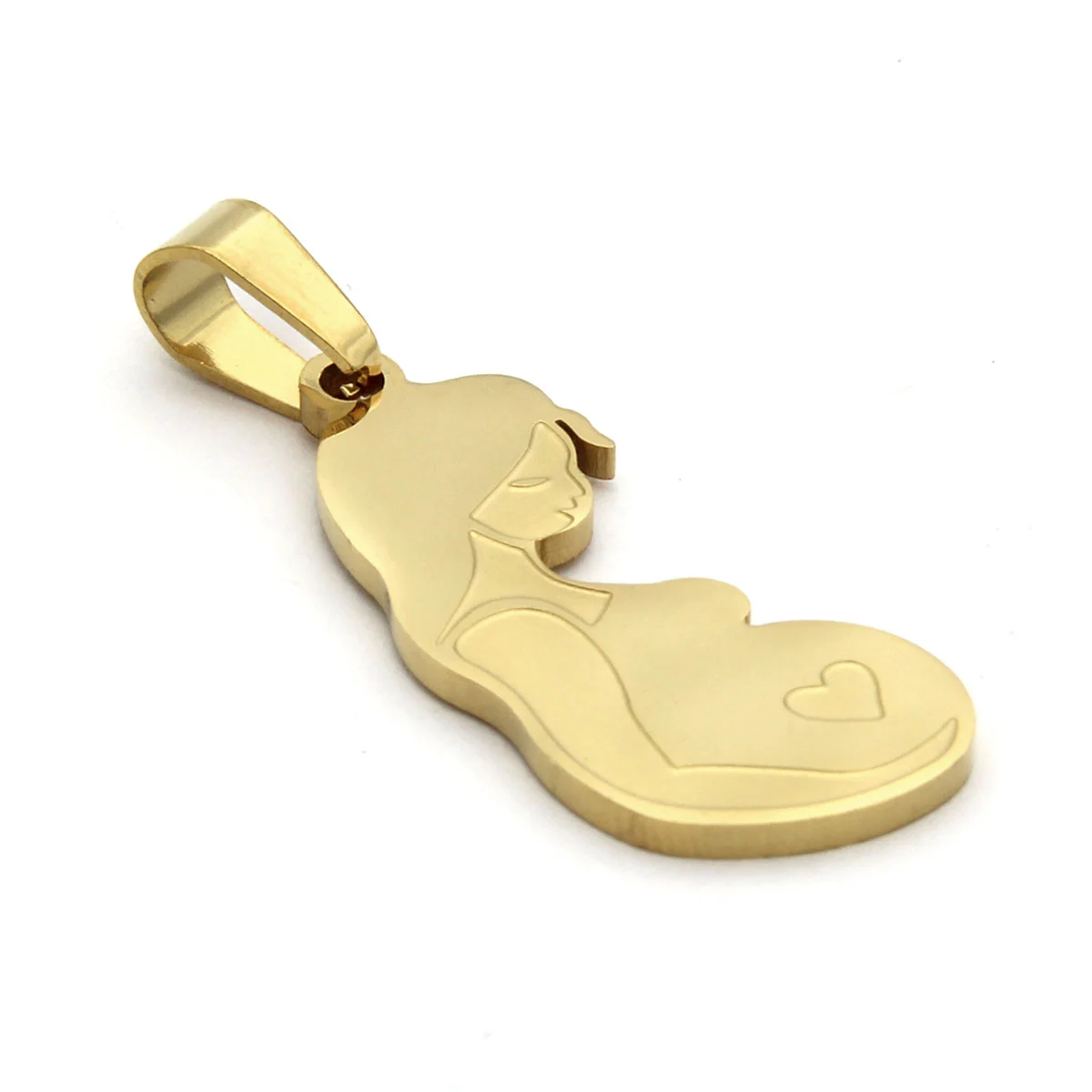 Dije Acero Inoxidable Dorado Mujer Embarazada Corazon