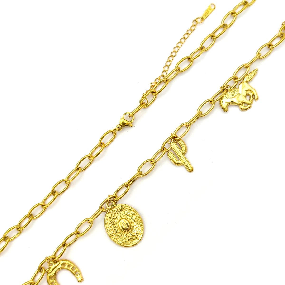 Collar Acero Dorado Colgantes Vaqueros Caballo Herradura
