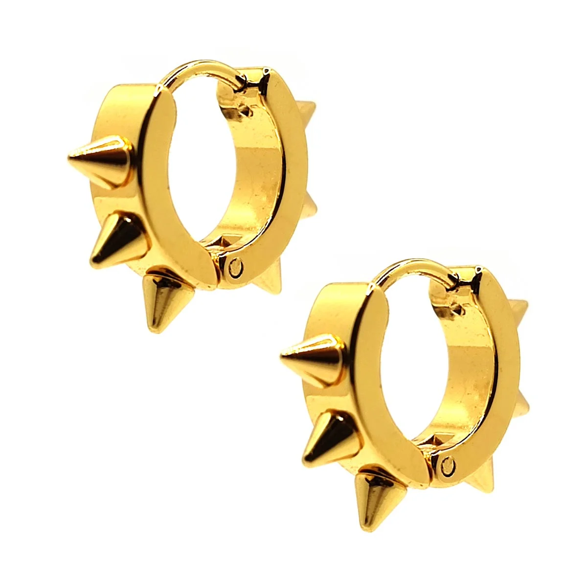 Aretes Huggies Con Picos Acero Dorado Para Mujer Rockstar