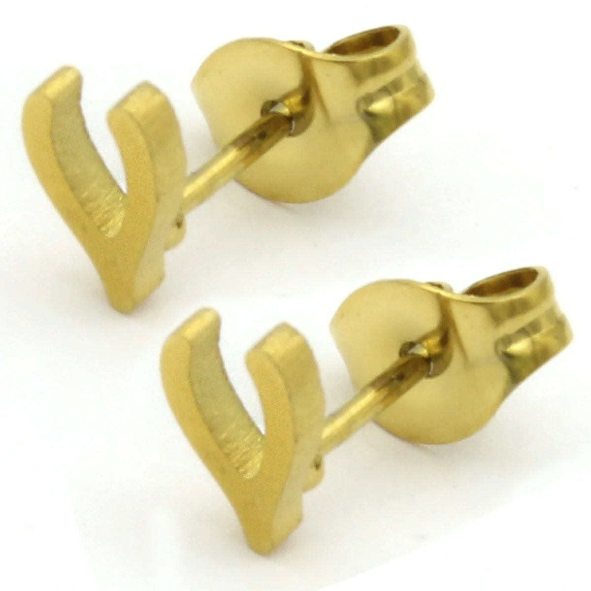 Arete Tipo Broquel Acero Dorado Huesito Amuleto Suerte