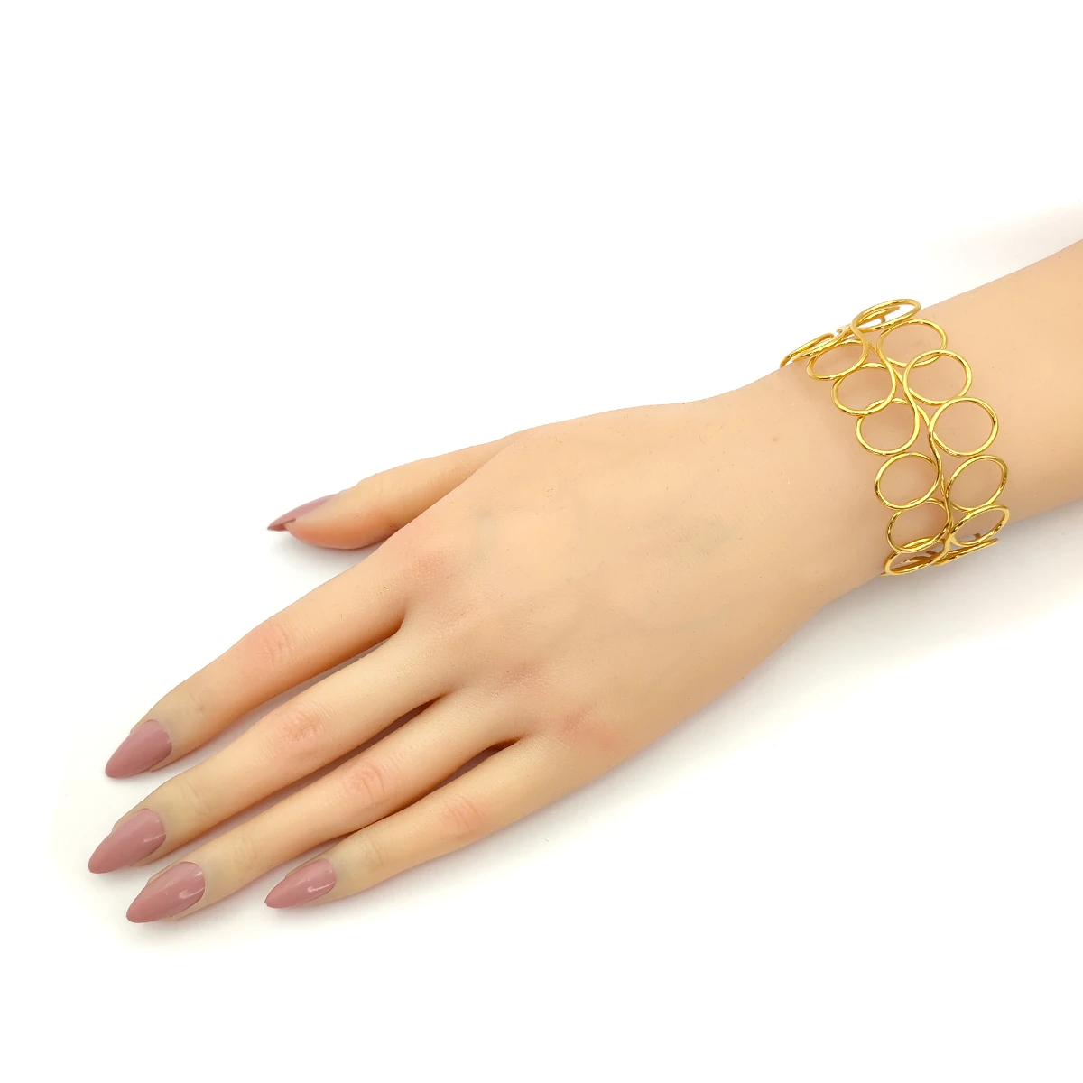 Pulsera Acero Dorado Brazalete Bucles Círculos Alambre