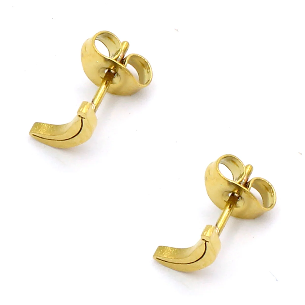 Aretes Acero Inox Dorado Tipo Broquel Banana Platano
