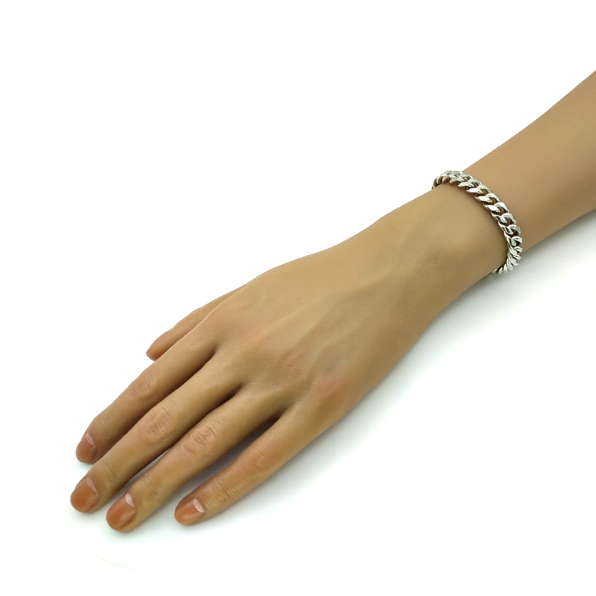 Pulsera Acero Plateado Cubana 8 mm Broche Moderno