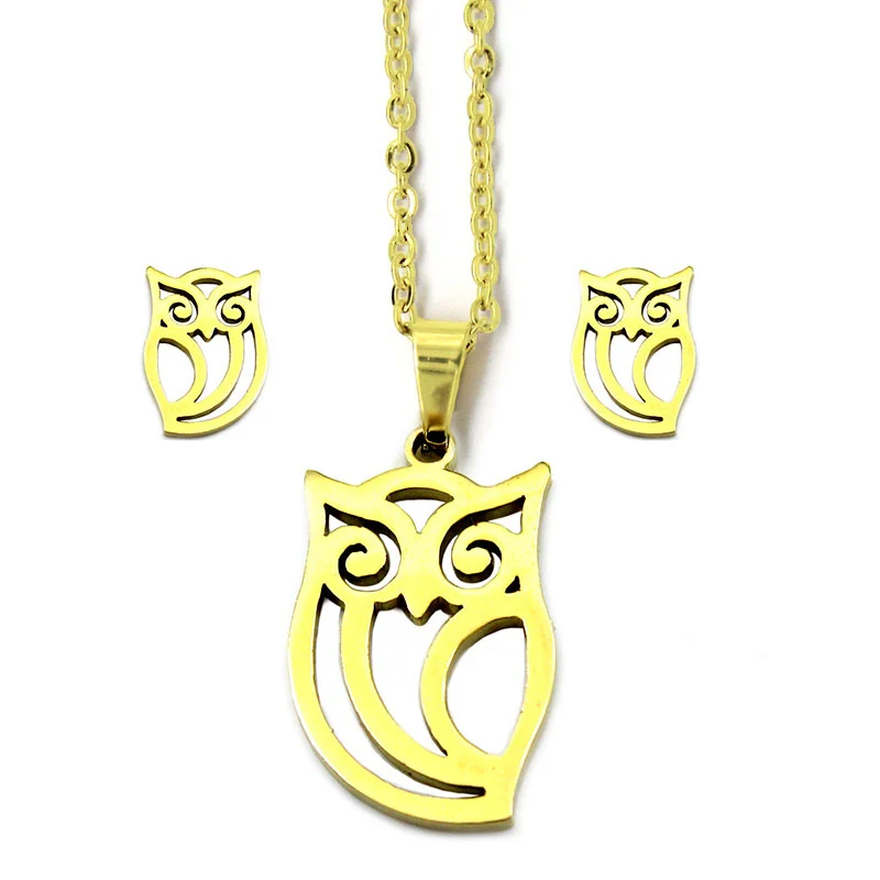 Set de Joyeria Dorado Cadena Aretes Dije Búho Lechuza