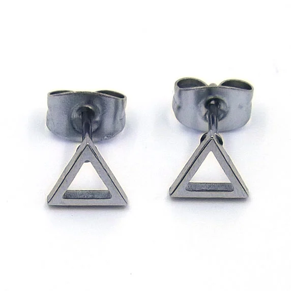 Aretes Acero Inoxidable Plateado tipo Broquel Triangulo Hueco