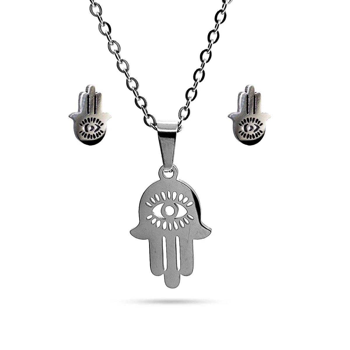Set Joyería Acero Plateado Mano de Dios Fátima Jamsa