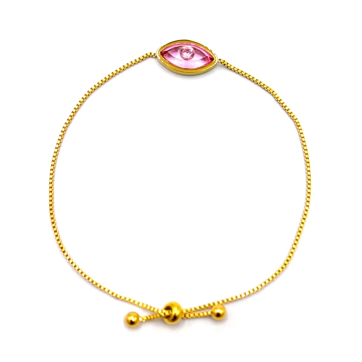 Pulsera Acero Inox Dorado Ojo Rosa Cristal Ajustable