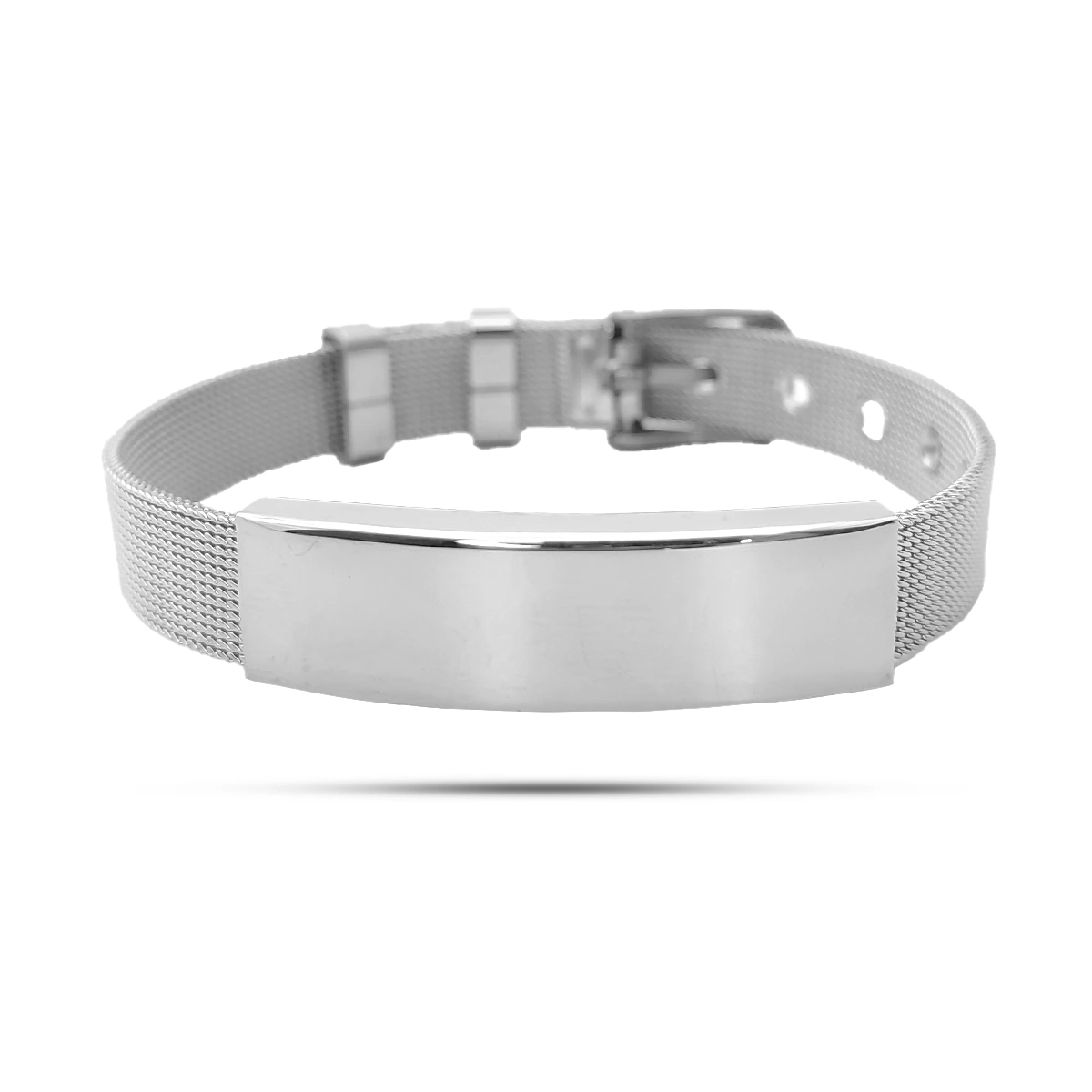 Pulsera Acero Plateado Tipo Cinturón Placa Para grabado