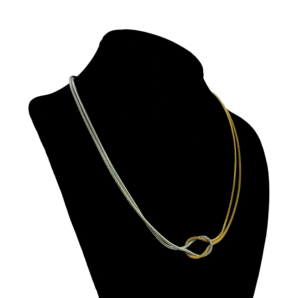 Collar Acero Bicolor Nudo Doble Cola de Rata Elegante