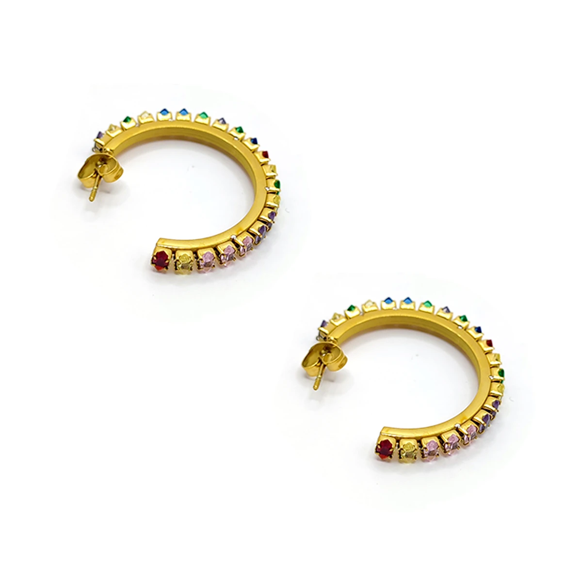 Aretes Acero Dorado Arracada Cristales Multicolor Circulo