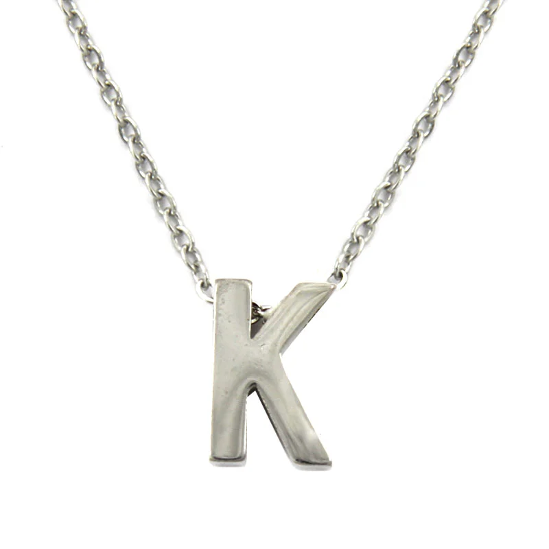 Collar Acero Inoxidable Plateado Letra K Pequeña Nice