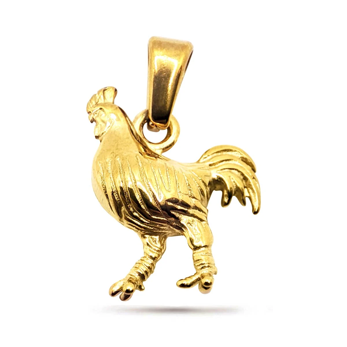 Dije Acero Dorado Gallo Granja Gallito Detallado 3D 15 mm