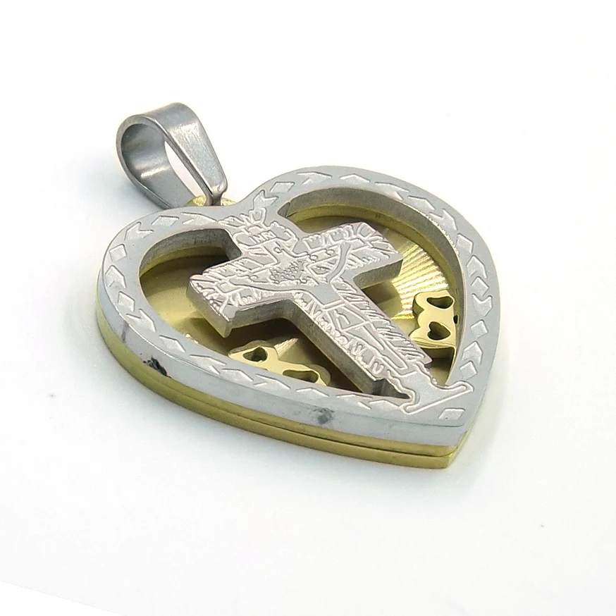 Dije de Acero Bicolor Corazón de Cristo Crucifijo