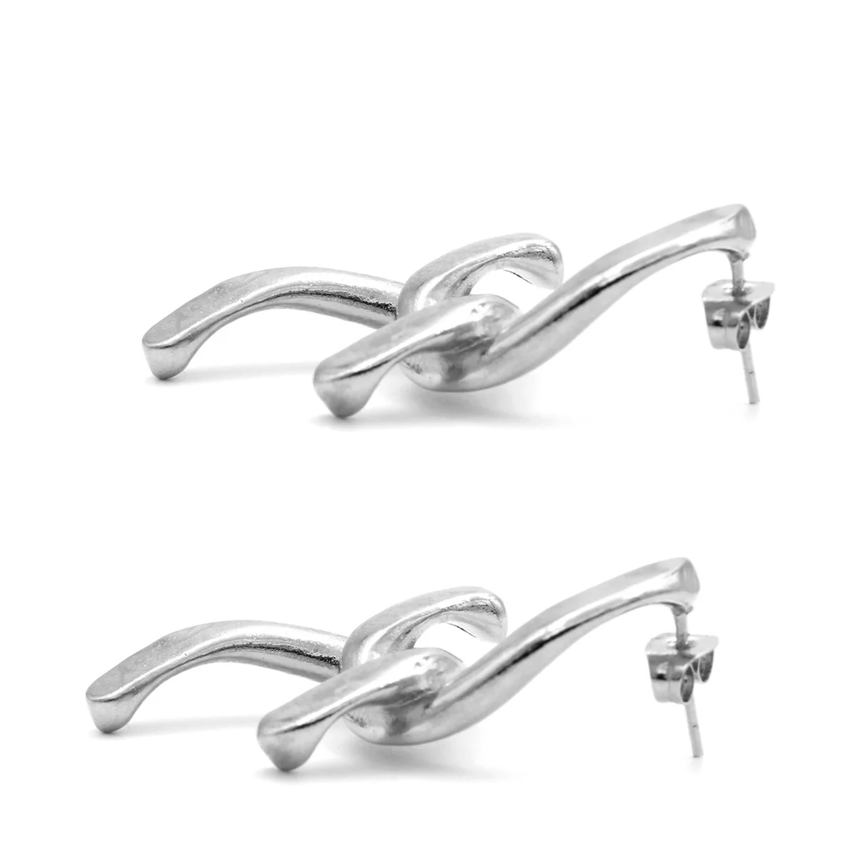 Aretes Acero Plateado Tipo Cadena Eslabon Medio Barbado
