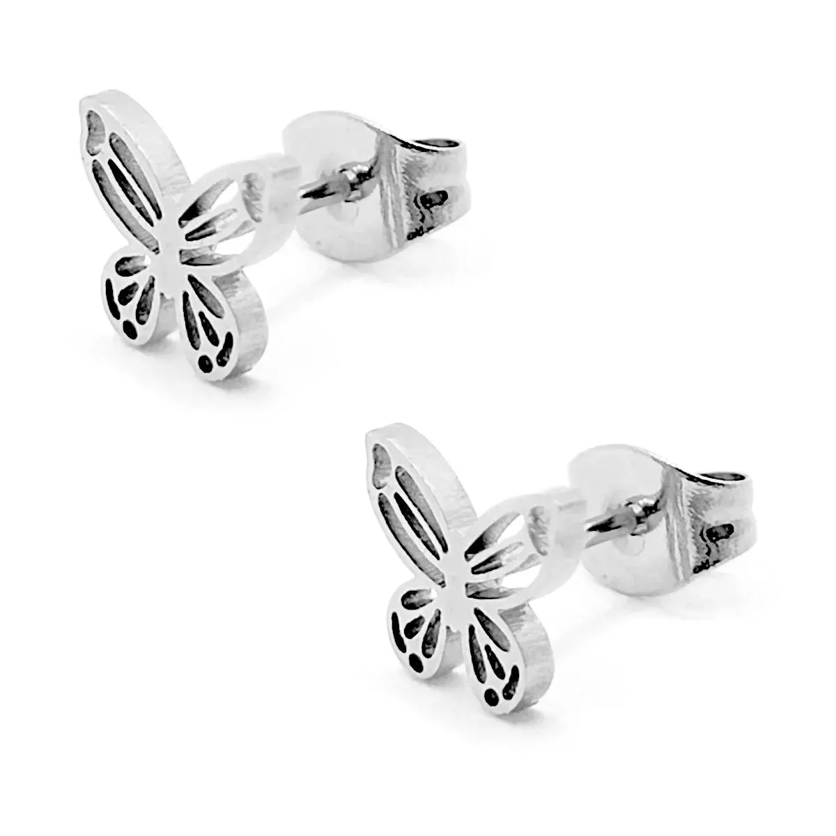 Set Joyería Inox Acero Plateado Mariposa Calada Libertad