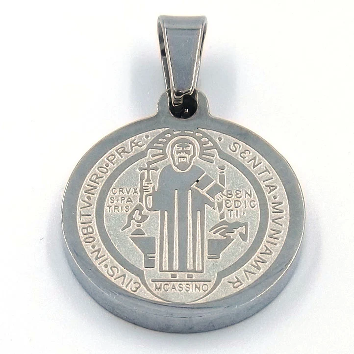 Dije de Acero Medalla Plateada San Benito 18mm