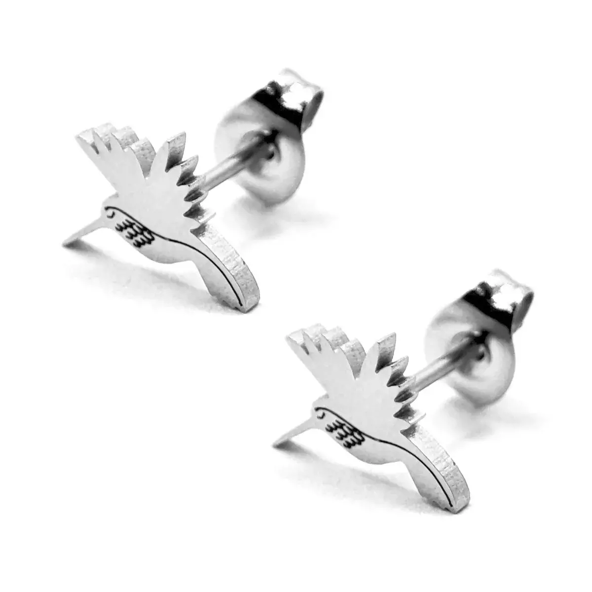 Set Joyeria Acero Plateado Colibri Chuparosa Alas Puntas
