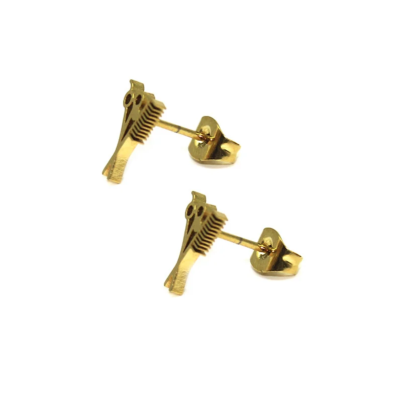 Aretes Acero Tipo Broquel Tijeras Peine Dorado