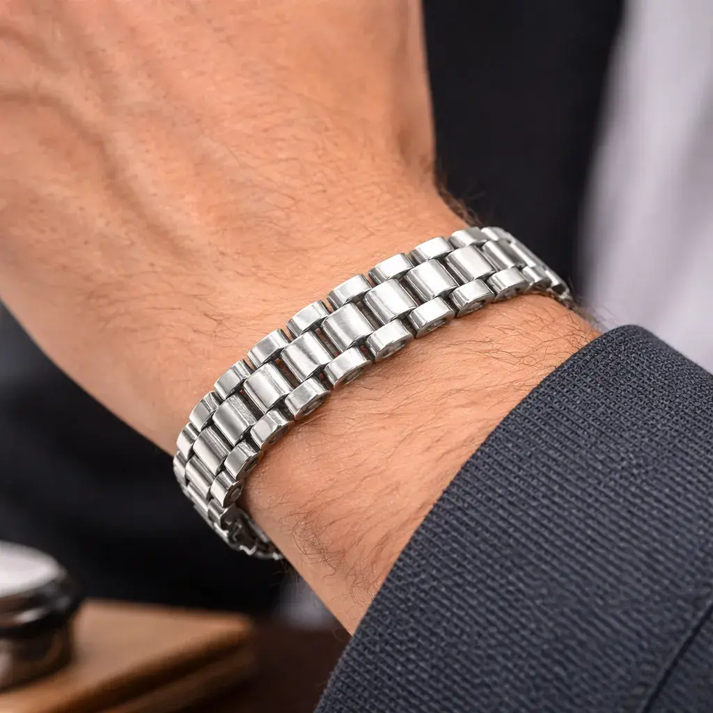 Pulsera Acero Plateado Extensible Reloj Elegante Pulida