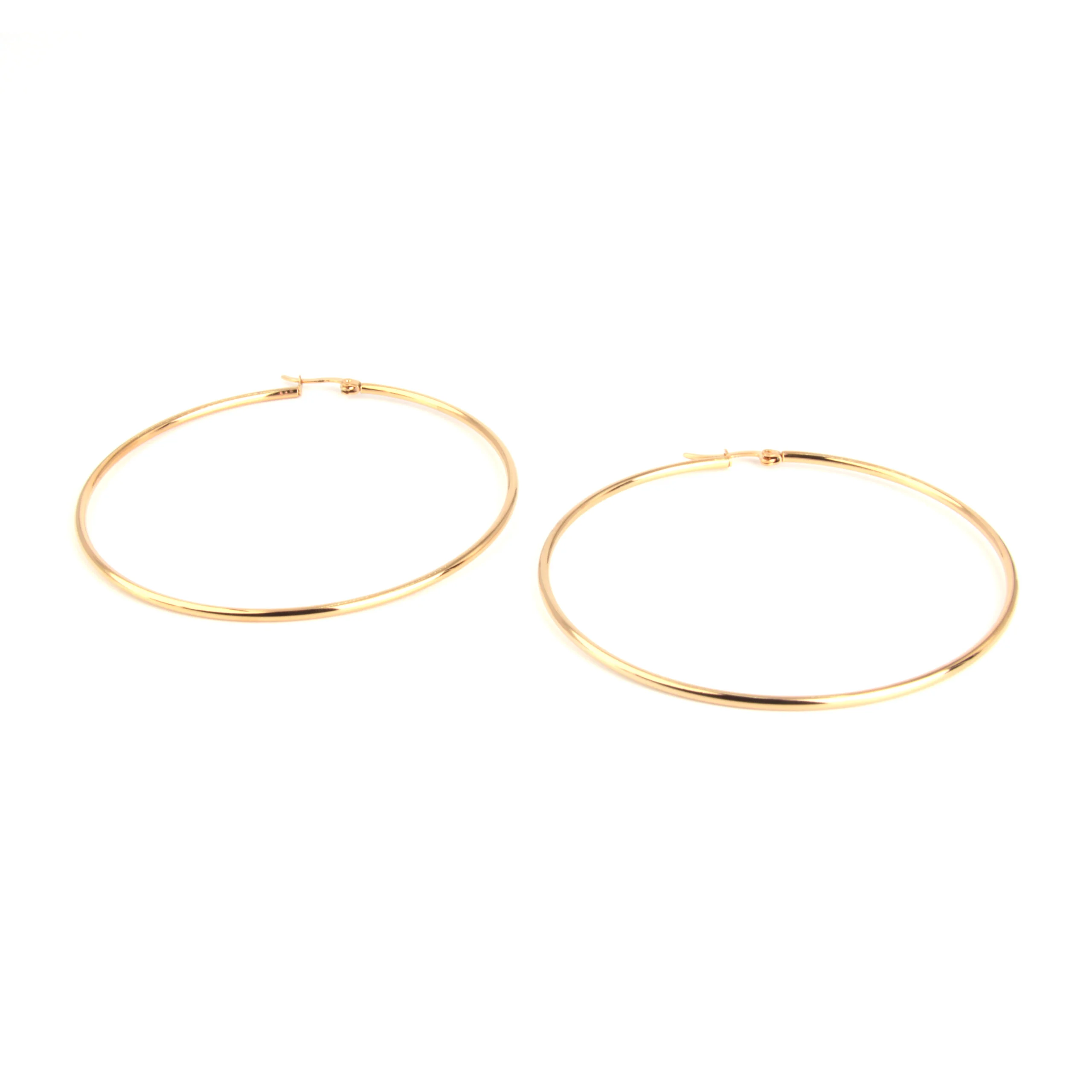 Aretes Acero Dorado Arracadas Lisas Tubular 73 mm