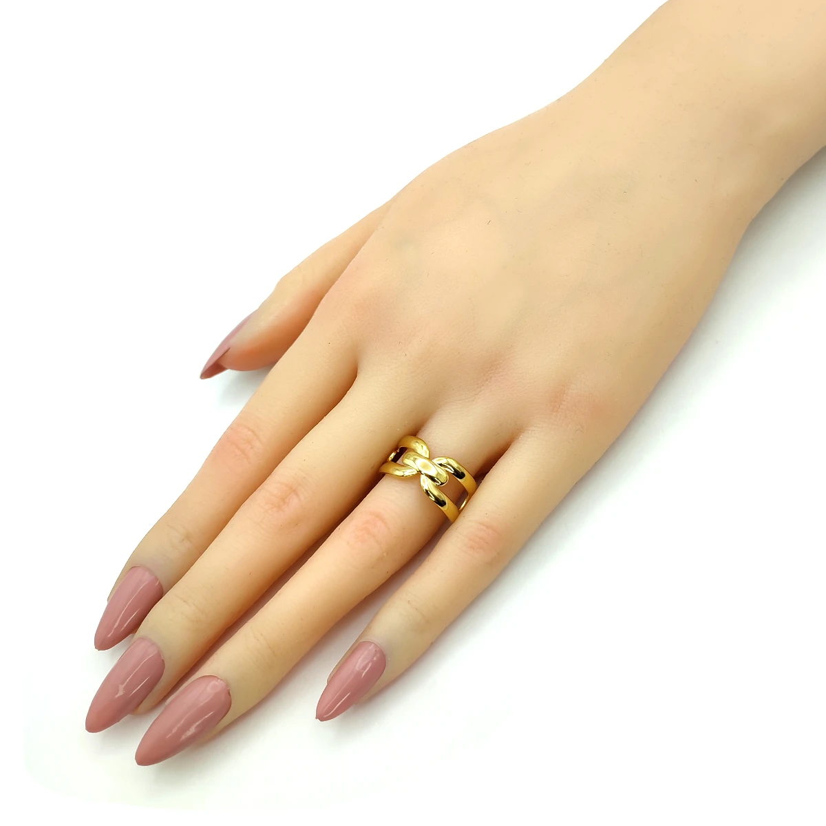 Anillo Acero Dorado Eslabon Cadena Rectangular Ajustable