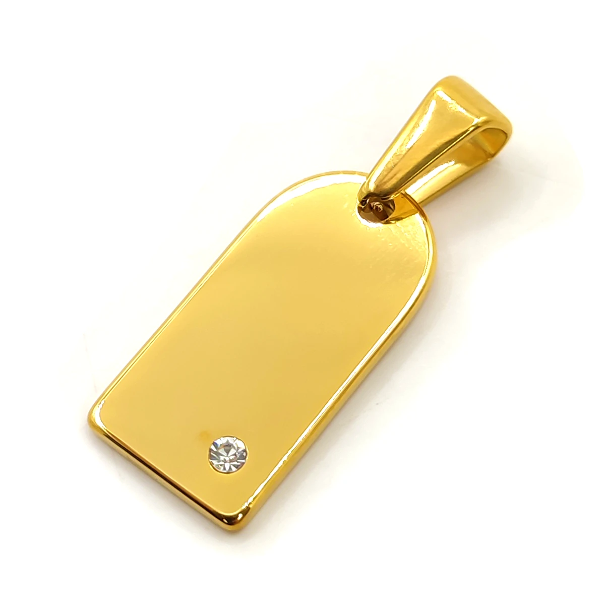 Dije Acero Dorado Placa Lisa Cúpula Cristal Para Grabado