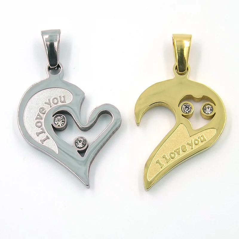 Dije Doble Diseño Corazon Partido Plata Dorado