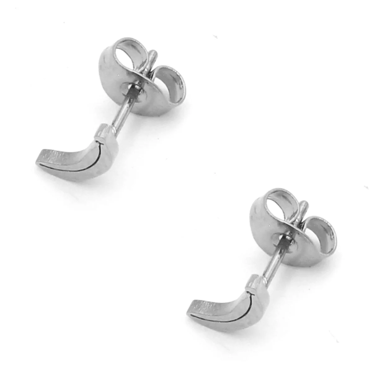 Aretes Acero Inox Plateado Tipo Broquel Banana Platano