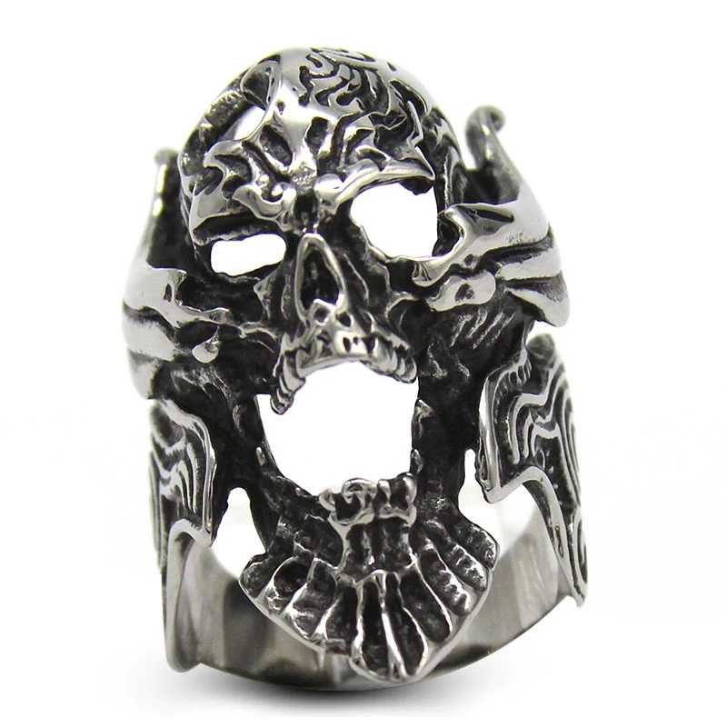 Anillo Acero Inoxidable Plateado Duende Demonio Calavera