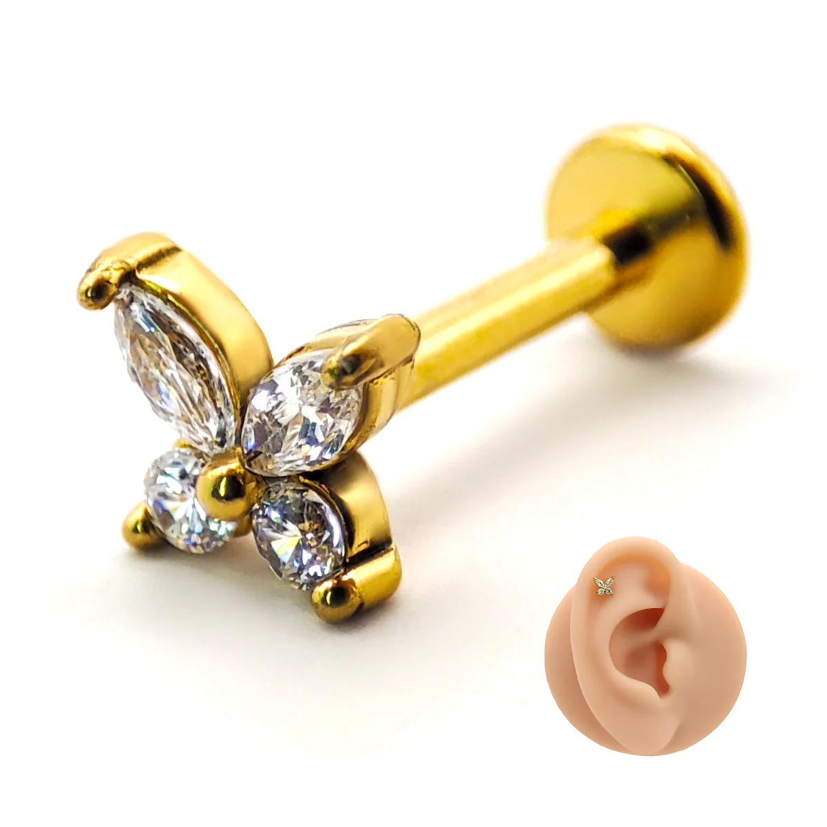 Piercing de Oreja Acero Mini Mariposa Zirconia Clara