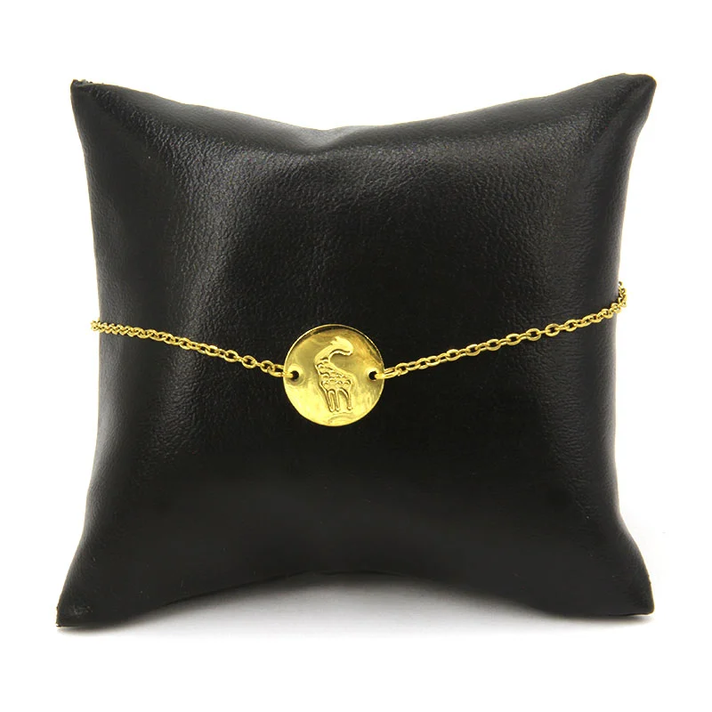 Pulsera Acero Inoxidabe Dorado Dije Circular Jirafa Cute