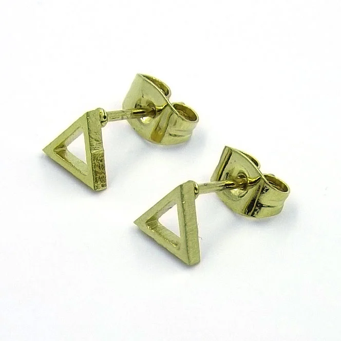 Aretes Acero Inoxidable Dorado tipo Broquel Triangulo Hueco
