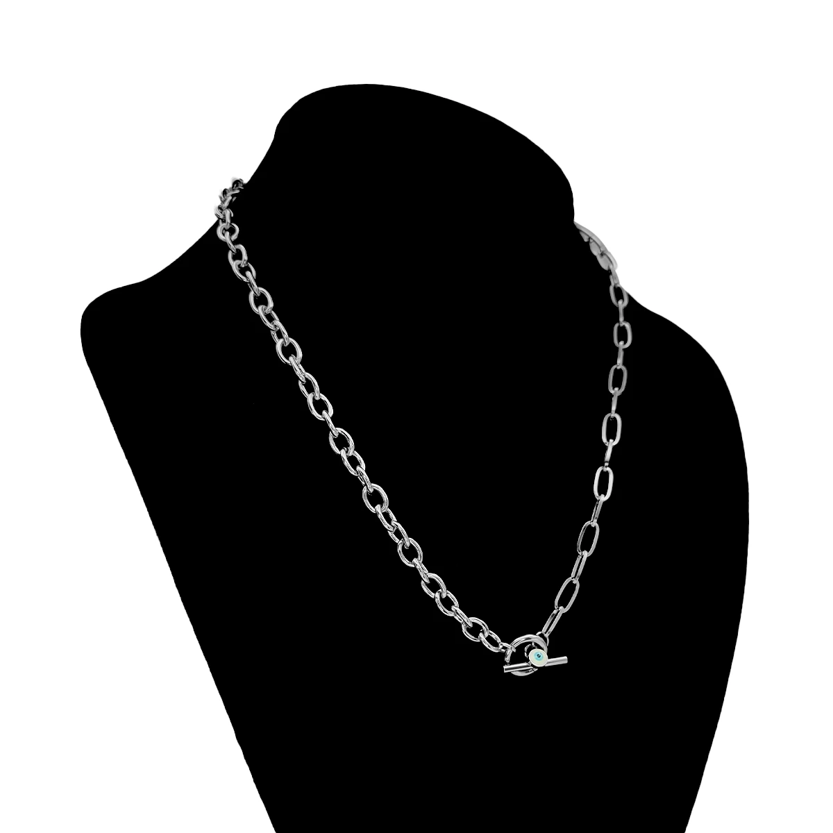 Cadena Acero Plateado Ojo Turco Cierre Barra Choker