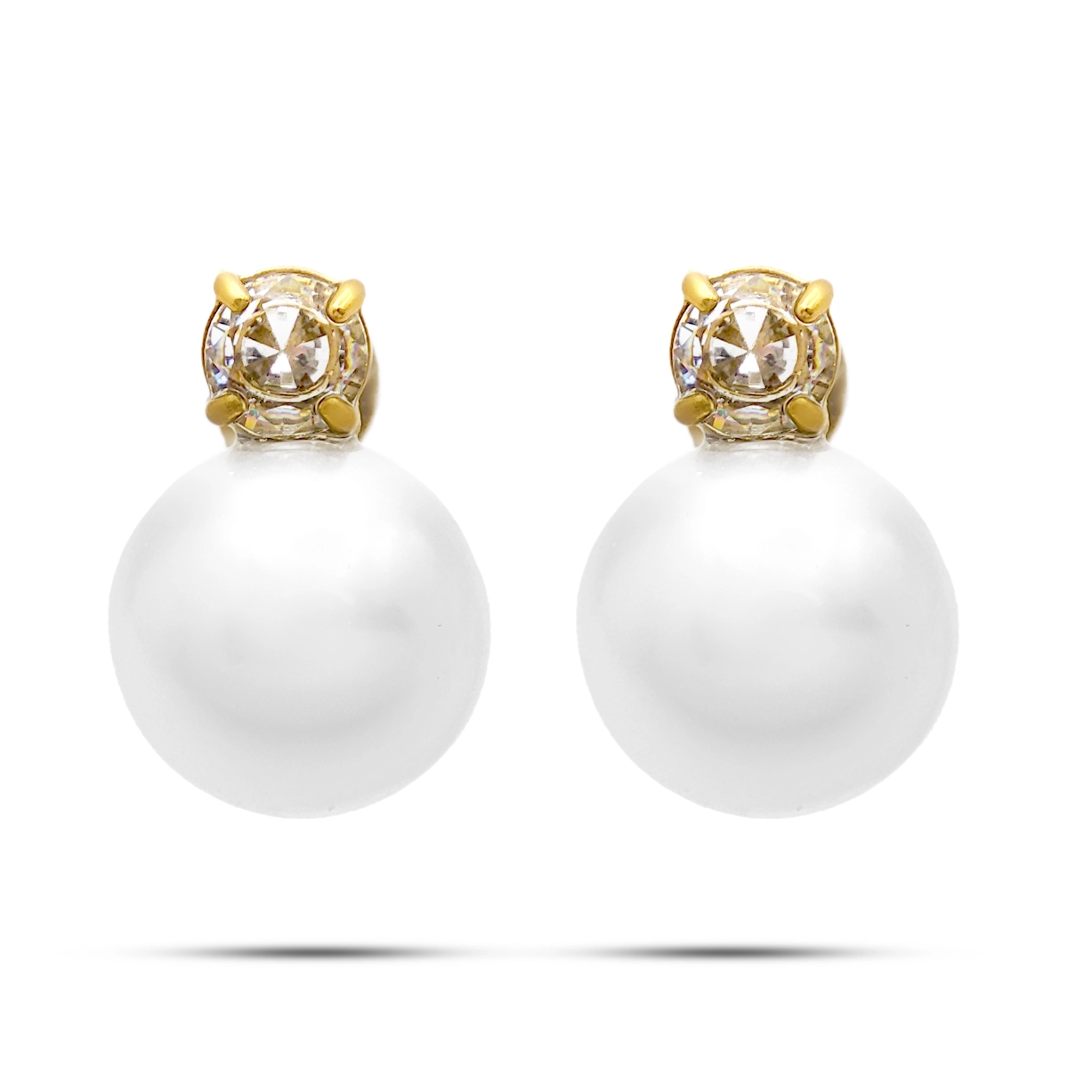 Aretes Acero Zirconia Cubica con Perla Artificial