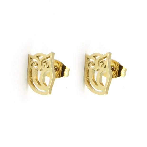 Aretes Acero Dorado Silueta Búho Naturaleza