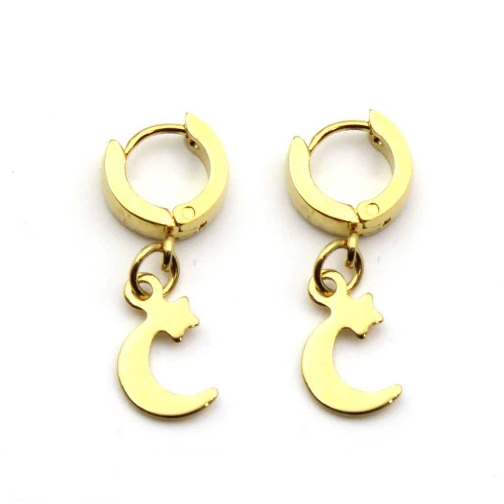 Aretes Acero Dorado Huggies Luna Estrella